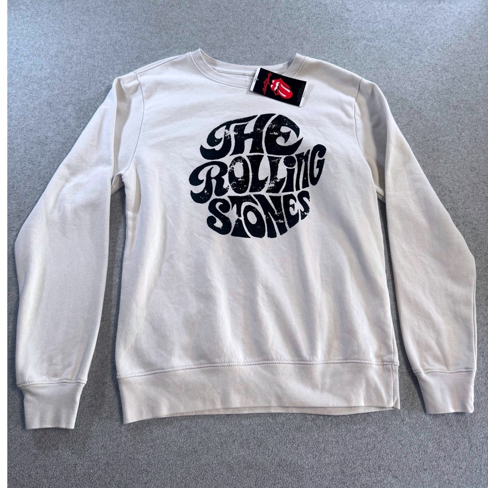 The Rolling Stones Graphic‎ Sweatshirt Men Small Cream NWT Band Crewneck Fleece